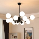 Sphere Shade Chandelier Pendant Light Contemporary Opal Glass Dining Room Hanging Light in Black
