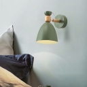 Macaron Swivel Shade Small Wall Light Metal Single Bedside Reading Lamp with Wood Accent