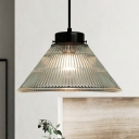 Simplicity Conical Hanging Light 1 Bulb Clear Ribbed Glass Pendant Lighting Fixture