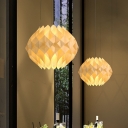 Origami Pendant Light Fixture Asian Wooden 1 Head Restaurant Suspension Light in Beige