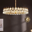 Minimalistic Chandelier Lighting Circular Suspension Light with Crystal Shade for Living Room