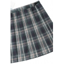 Unique Women's Skirt Plaid Pattern Invisible Zip Pleated Design High Waist Mini Regular Fitted Skirt