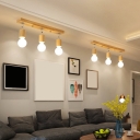 Open Bulb Design Wood Flush Mount Spotlight Nordic Adjustable Semi Flush Mount Ceiling Light Fixture