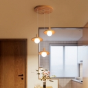 Saucer Multi Ceiling Light Nordic Wood 3 Lights Dining Room Pendant with Ball Milk Glass Shade