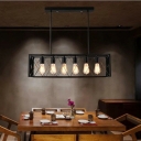 Rectangular Dining Room Island Light Industrial Iron Black Suspended Lighting Fixture