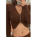 Unique Women's Cardigan Solid Color Zip Closure Long Sleeve Pleated Front Slim Fitted Cardigan