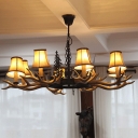 Antler Hanging Light Rural Brown Resin Chandelier Lighting Fixture with Flared Lampshade