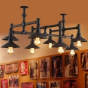 Iron Matte Black Chandelier Water Pipe Industrial Style Hanging Light with Flared Shade