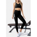 Sports Womens Yoga Co-ords Quick Dry Zipper Front Scoop Neck Cropped Sleeveless Bra Tummy-Control Skinny Fit Leggings Set