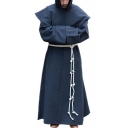 Mens Cape Coat Medieval Solid Color Long Sleeve Loose Fit Ankle Length Hooded Robe Coat