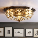 Diamond Living Room Flush Mount Traditional Clear Glass Flushmount Ceiling Light in Brass