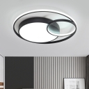 Metallic Circular Shape Flush Mount Lighting Minimalist Black LED Flush Mount Fixture