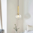 Clear Ripple Glass Ball Drop Pendant Simple Style Single Gold Suspension Light Fixture for Bedside