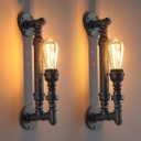 1-Light Pierced Water Pipe Wall Lighting Industrial Metal Sconce Fixture with Open Bulb Design