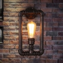 Rectangle Wrought Iron Wall Mounted Lamp Cyberpunk 1 Head Living Room Wall Sconce in Black