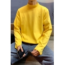 Trendy Men's T-Shirt Solid Color Mock Neck Long Sleeve Loose Fitted Tee Top