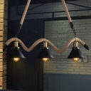 Island Light Fixture Industrial Geometric Jute Rope Pendant Lamp in Black and Flaxen