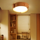 Wooden Drum Shaped Led Flush Mount Fixture Nordic Beige LED Ceiling Flush Mount Light for Living Room