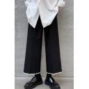 Chic Mens Pants Contrasted Button Detail Mid Rise Ankle Length Wide-leg Pants