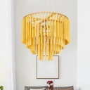 Bamboo Stick Tiered Ceiling Hang Lamp Asian 4-Bulb Yellow Chandelier Pendant Light