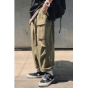 Trendy Mens Pants Solid Color Flap Pockets Long Length Straight Pants