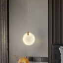 Ivory Disc Shaped Hanging Light Simplicity 1 Head Marble LED Ceiling Pendant for Dining Room