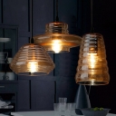 Single-Bulb Hanging Lamp Vintage Shaded Cognac Glass Lighting Pendant for Restaurant