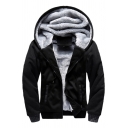 Mens Casual Hoodie Sherpa Liner Contrasted Long Sleeve Hooded Zip Up Slim Fit Hoodie