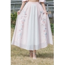 Vintage Womens Co-ords Floral Embroidered 3/4 Sleeve Mandarin Collar Slim Cheongsam Top High Elastic Waist Maxi A-Line Skirt Set