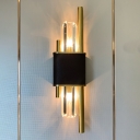 Crystal Sticks Sconce Lamp Post-Modern 2 Bulbs Black and Brass Wall Mounted Lighting for Aisle