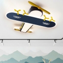 Metal Jet Shaped LED Ceiling Flush Mount Kids Grey Finish Flush-Mount Light Fixture