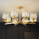 Gold Finish Cylinder Chandelier Postmodern Prismatic Optical Crystal Hanging Ceiling Light