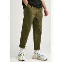Leisure Pants Solid Color Mid Waist Ankle Length Tapered Fit Pants for Men