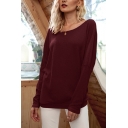 Stylish Women's T-Shirt Plain Boat Neck Long Sleeve Regular Fitted Bottoming Tee Top