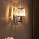 Cylindrical Living Room Wall Lighting Vintage Crystal 1 Head Black Wall Light Sconce