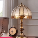 Scalloped Diamond-Glass Table Lighting Minimalist 2 Heads Living Room Pull Chain Nightstand Lamp in Brass
