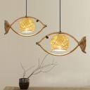 Fish Shaped Restaurant Commercial Pendant Lighting Rustic Rattan Single Brown Hanging Lamp