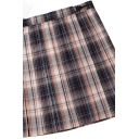 Fancy Women's Skirt Plaid Pattern High Waist Regular Fitted A-Line Mini Skirt
