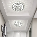 2-Tiered Round Flush Light Fixture Modern Crystal White Ceiling Flush Mount with Flower Pattern for Aisle
