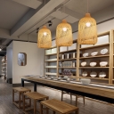 Bird Cage Bamboo Suspension Light Simplicity 1-Light Wood Pendant Light Fixture for Tea Room