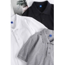 Mens Simple Polo Shirt Solid Color Short Sleeve Turn Down Collar Button Up Regular Fit Polo Shirt