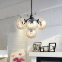 Sphere Chandelier Light Simplicity Handblown Glass 5 Heads Living Room LED Pendant Light in Black
