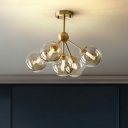 Simplicity Ball Chandelier Light Cognac Glass Living Room LED Pendant Light Fixture in Gold