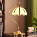 Brass 1-Bulb Table Lighting Minimalism Metal Gooseneck Night Light with Dome Frost Glass Shade