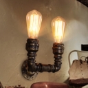 Bronze Symmetric Piping Wall Light Steampunk Metal 2-Head Bistro Wall Mount Lamp