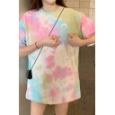 Fancy Women's T-Shirt Tie Dye Print Crew Neck Short Sleeve Relaxed Fitted Tee Top