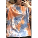 Leisure Women's Tee Top Tie Dye Print Round Neck Short Sleeve Relaxed Fit T-Shirt