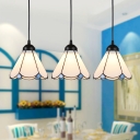 3 Heads Multi Ceiling Lamp Tiffany Scalloped Conical White Glass Suspension Light for Restaurant