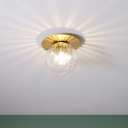 Ripple Glass Sphere Semi Flush Light Modern Style 1-Light Gold LED Ceiling Flush Mount for Entryway
