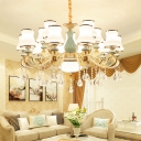 Opaline Glass Gold Plated Chandelier Curve Traditional Pendant Light with Teardrop Crystals